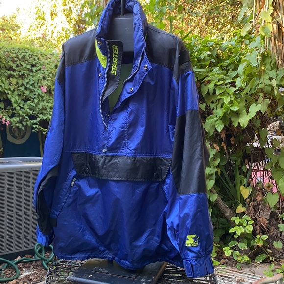 Starter jacket, blue, black and neon green. Pullover - Picture 3 of 8